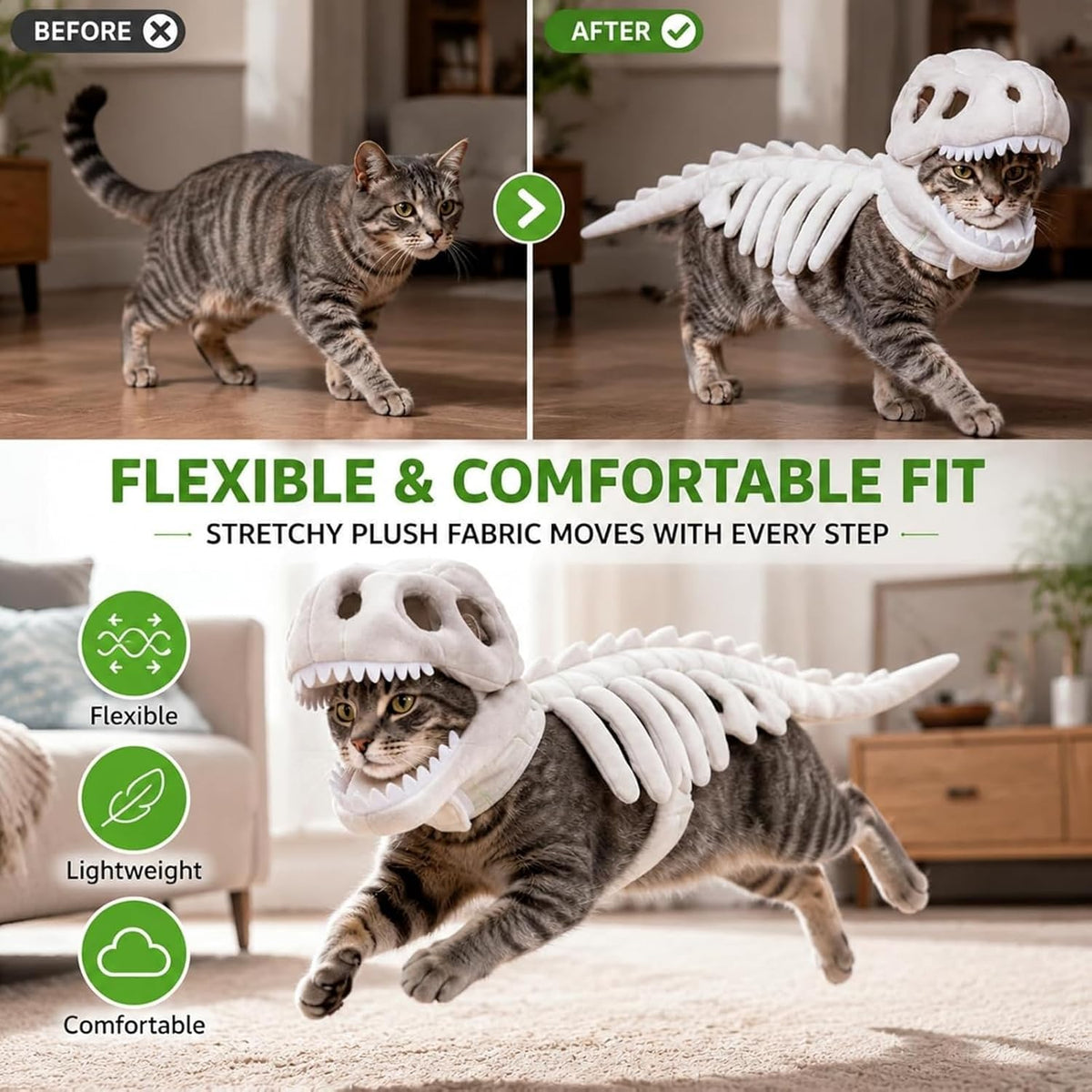 Glow-in-the-Dark Dinosaur Skeleton Cat Costume